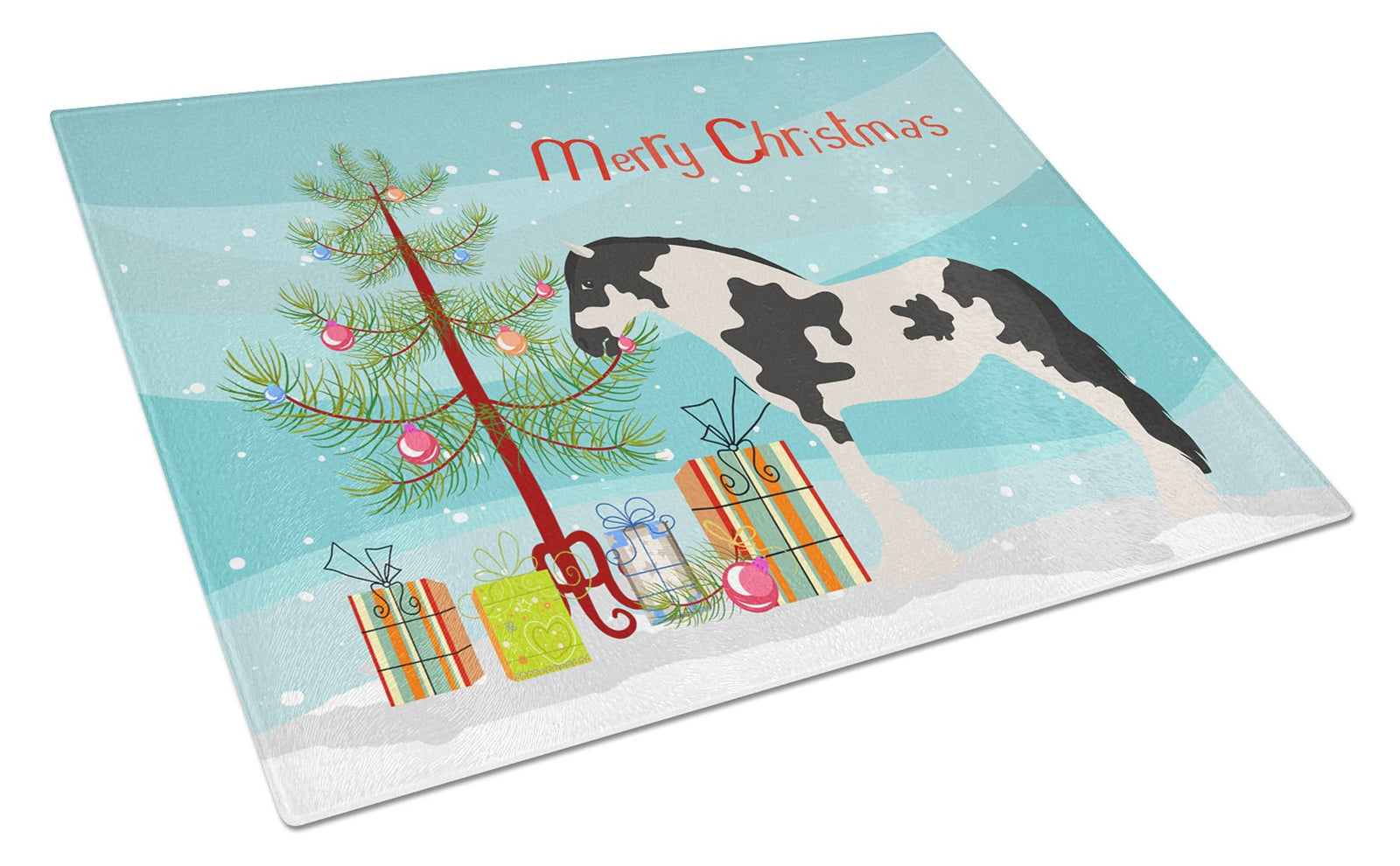 Caroline's Treasures Cyldesdale Horse Christmas Glass Cutting Boards – Durable, Decorative Kitchen Art Large BB9279LCB