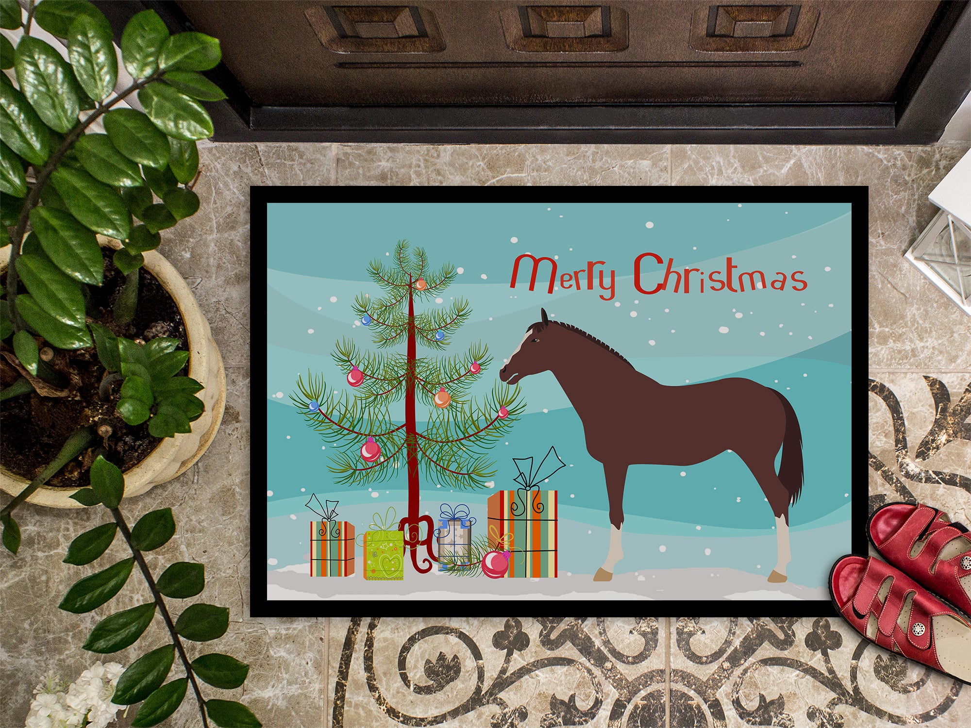 English Thoroughbred Horse Christmas Indoor or Outdoor Mat 18x27 BB9280MAT - the-store.com
