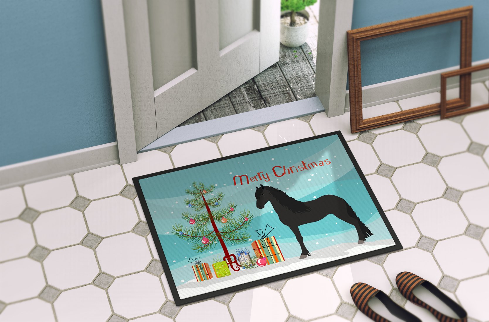 Friesian Horse Christmas Indoor or Outdoor Mat 24x36 BB9282JMAT by Caroline's Treasures