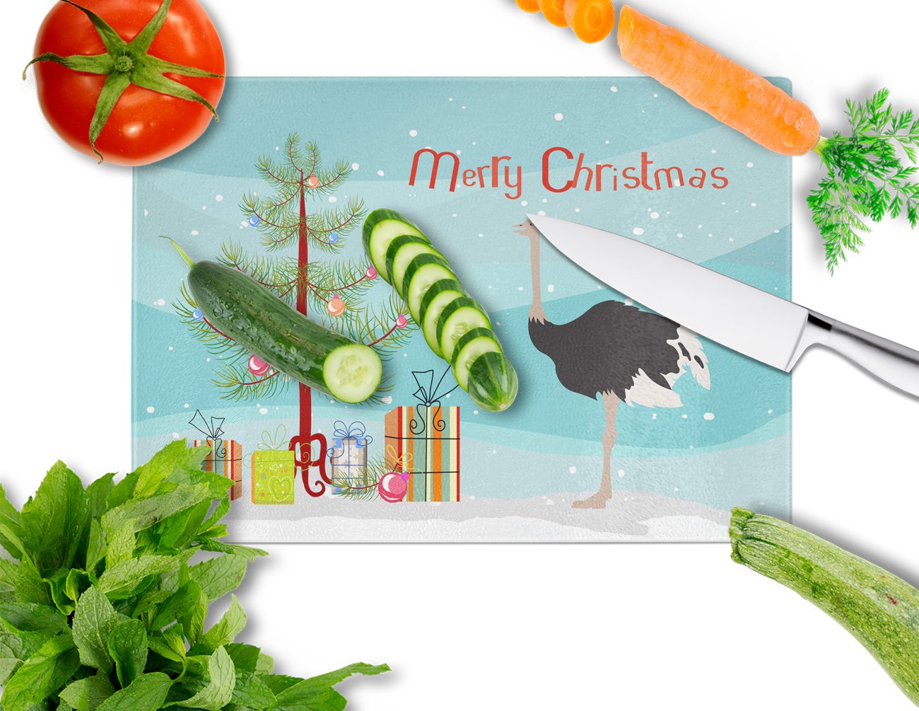 Common Ostrich Christmas Glass Cutting Board Large BB9291LCB by Caroline's Treasures