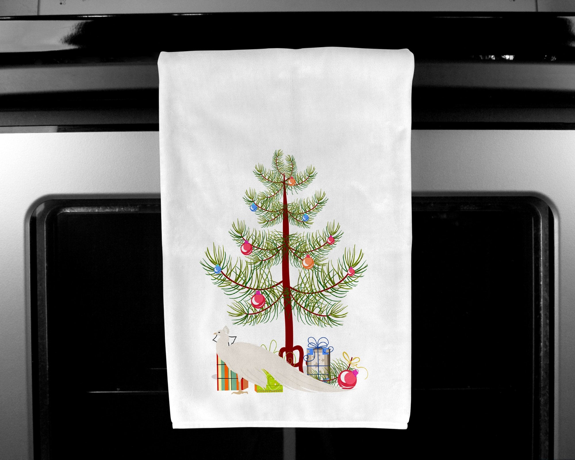 White Peacock Peafowl Christmas White Kitchen Towel Set of 2 BB9293WTKT by Caroline's Treasures