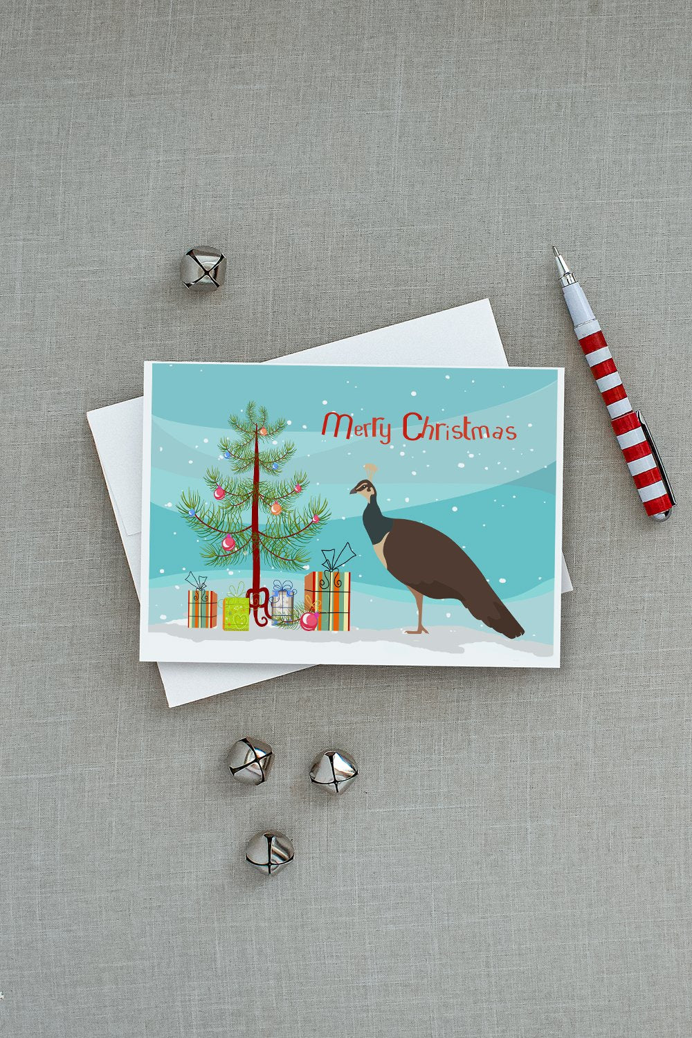 Indian Peahen Peafowl Christmas Greeting Cards and Envelopes Pack of 8 - the-store.com