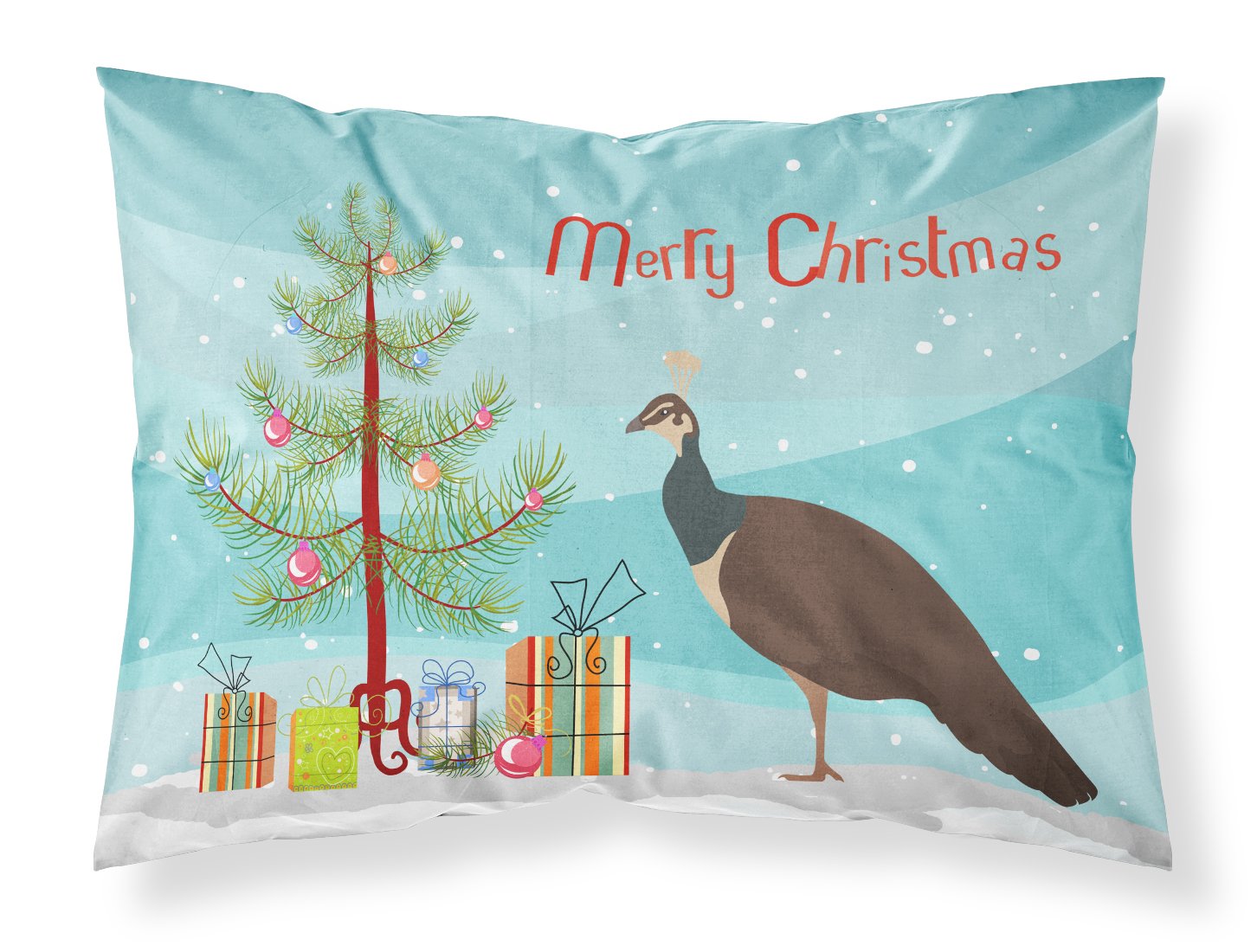 Indian Peahen Peafowl Christmas Fabric Standard Pillowcase BB9294PILLOWCASE by Caroline's Treasures