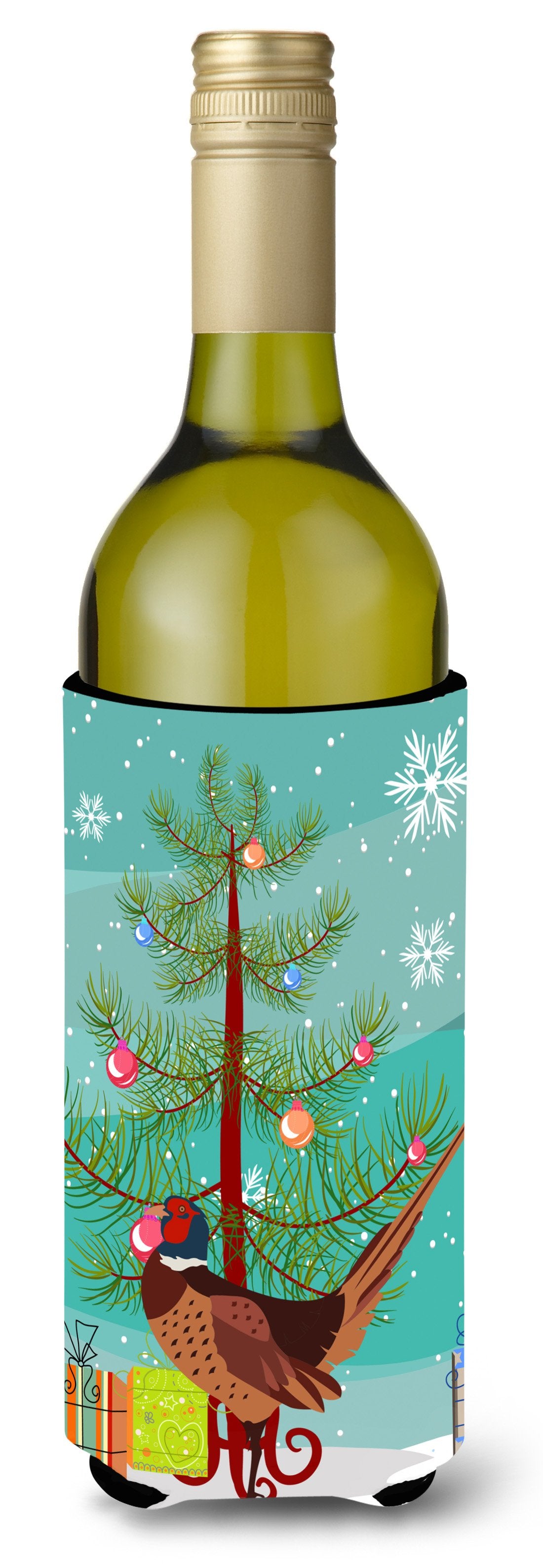 Ring-necked Common Pheasant Christmas Wine Bottle Beverge Insulator Hugger BB9297LITERK by Caroline&#39;s Treasures