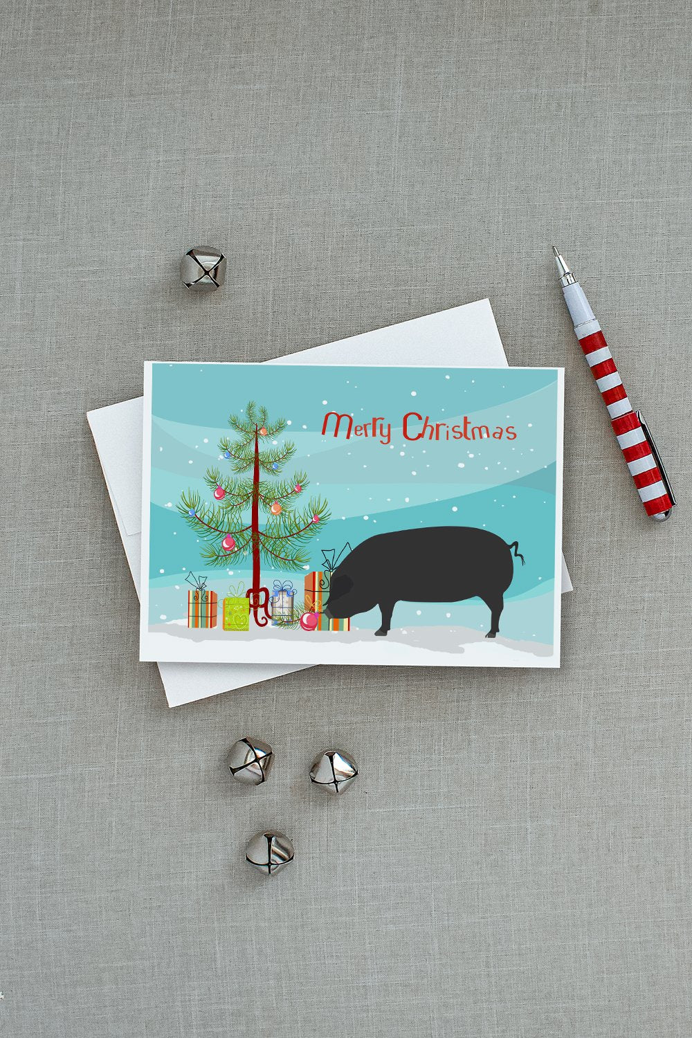 Devon Large Black Pig Christmas Greeting Cards and Envelopes Pack of 8 - the-store.com