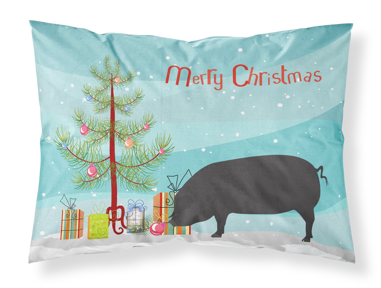 Devon Large Black Pig Christmas Fabric Standard Pillowcase BB9298PILLOWCASE by Caroline's Treasures