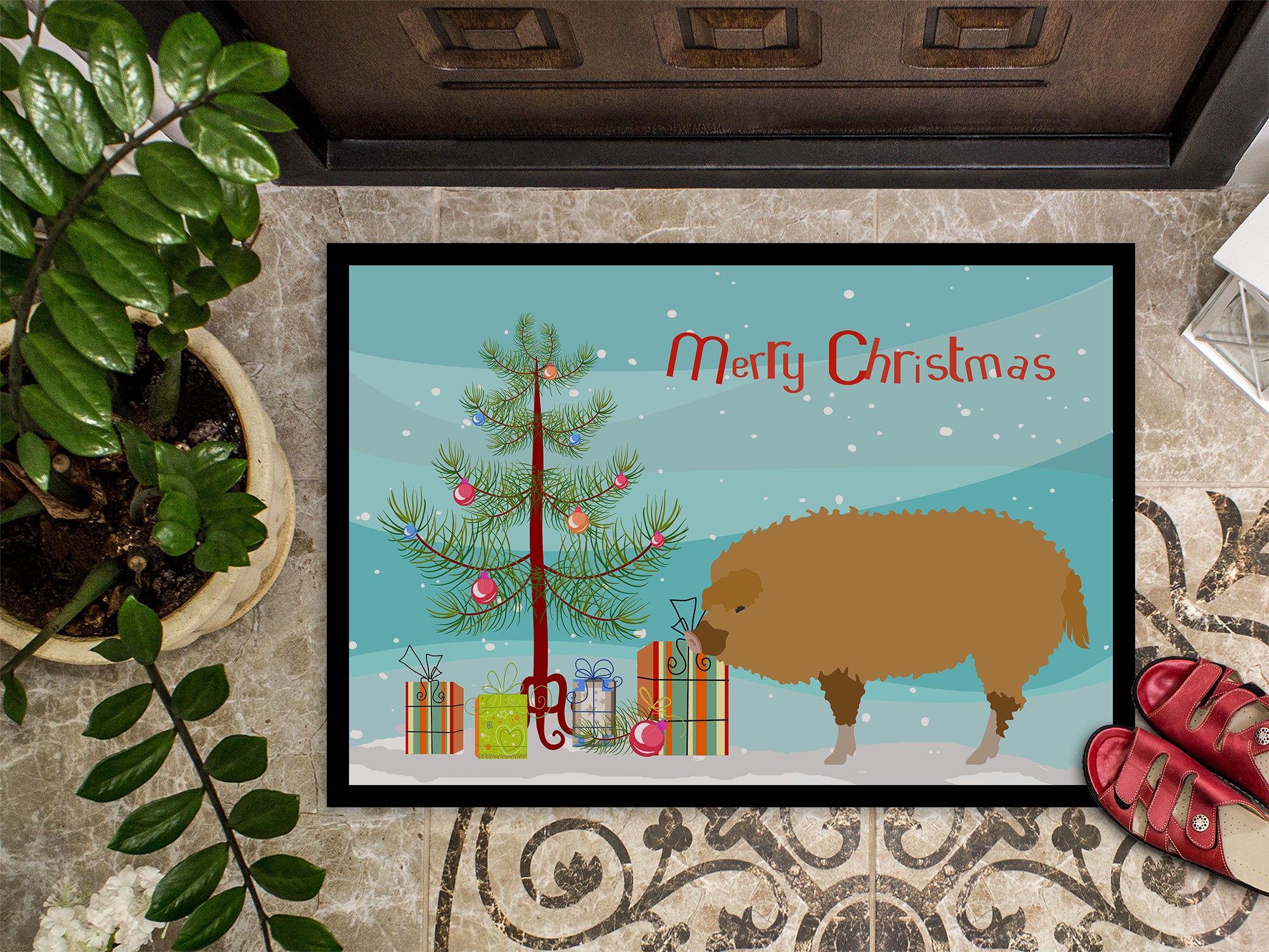 Hungarian Mangalica Pig Christmas Indoor or Outdoor Mat 18x27 BB9301MAT - the-store.com
