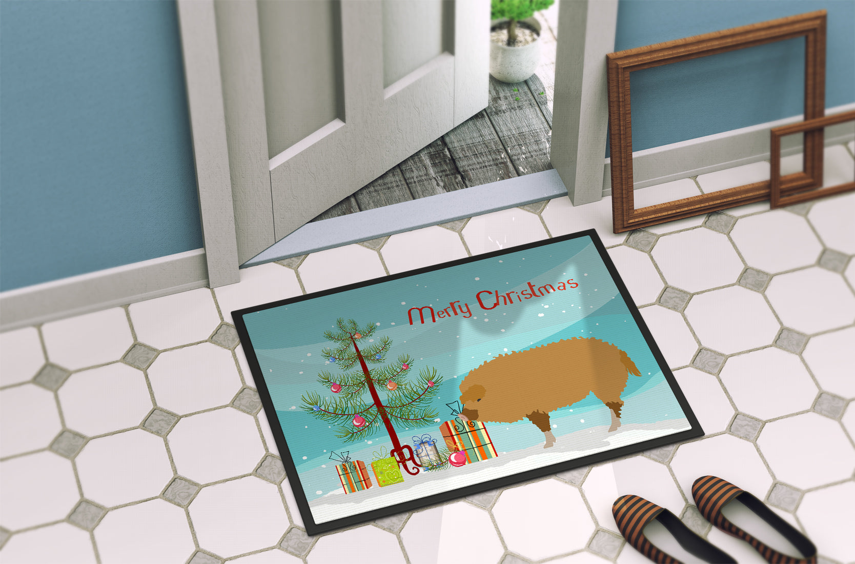 Hungarian Mangalica Pig Christmas Indoor or Outdoor Mat 18x27 BB9301MAT - the-store.com
