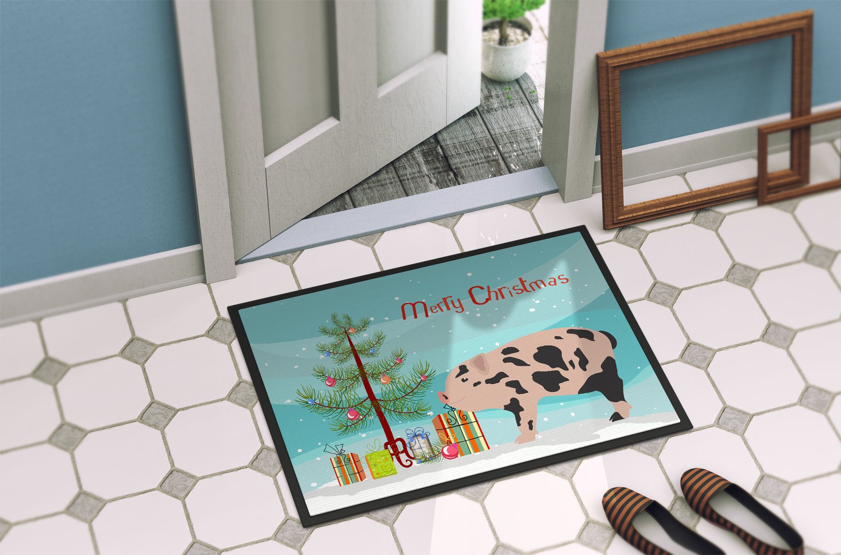 Mini Miniature Pig Christmas Indoor or Outdoor Mat 24x36 BB9302JMAT by Caroline's Treasures