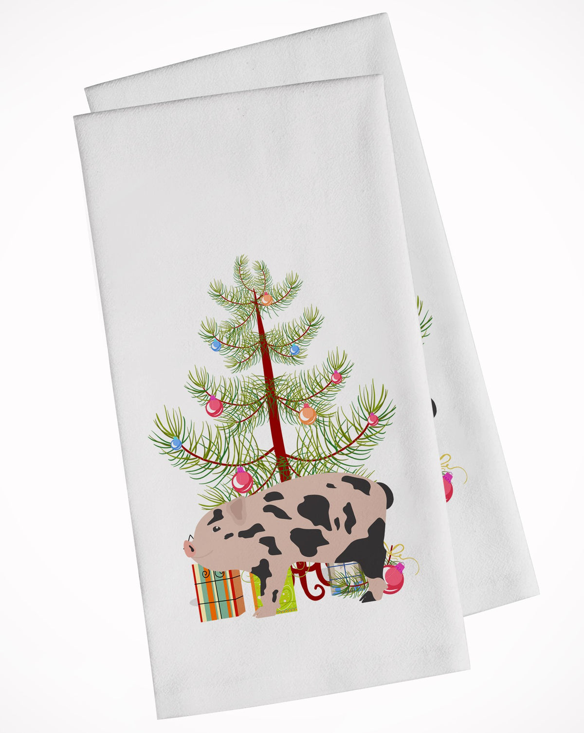 Mini Miniature Pig Christmas White Kitchen Towel Set of 2 BB9302WTKT by Caroline&#39;s Treasures