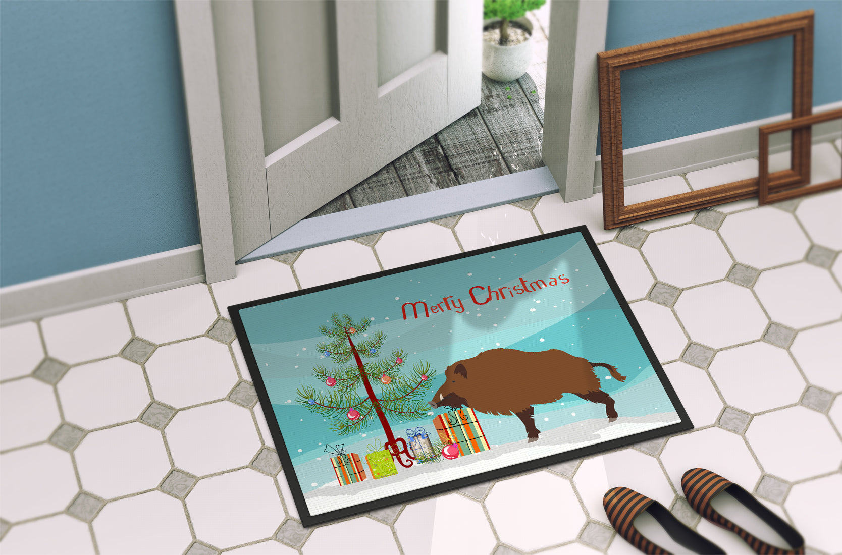 Wild Boar Pig Christmas Indoor or Outdoor Mat 18x27 BB9303MAT - the-store.com