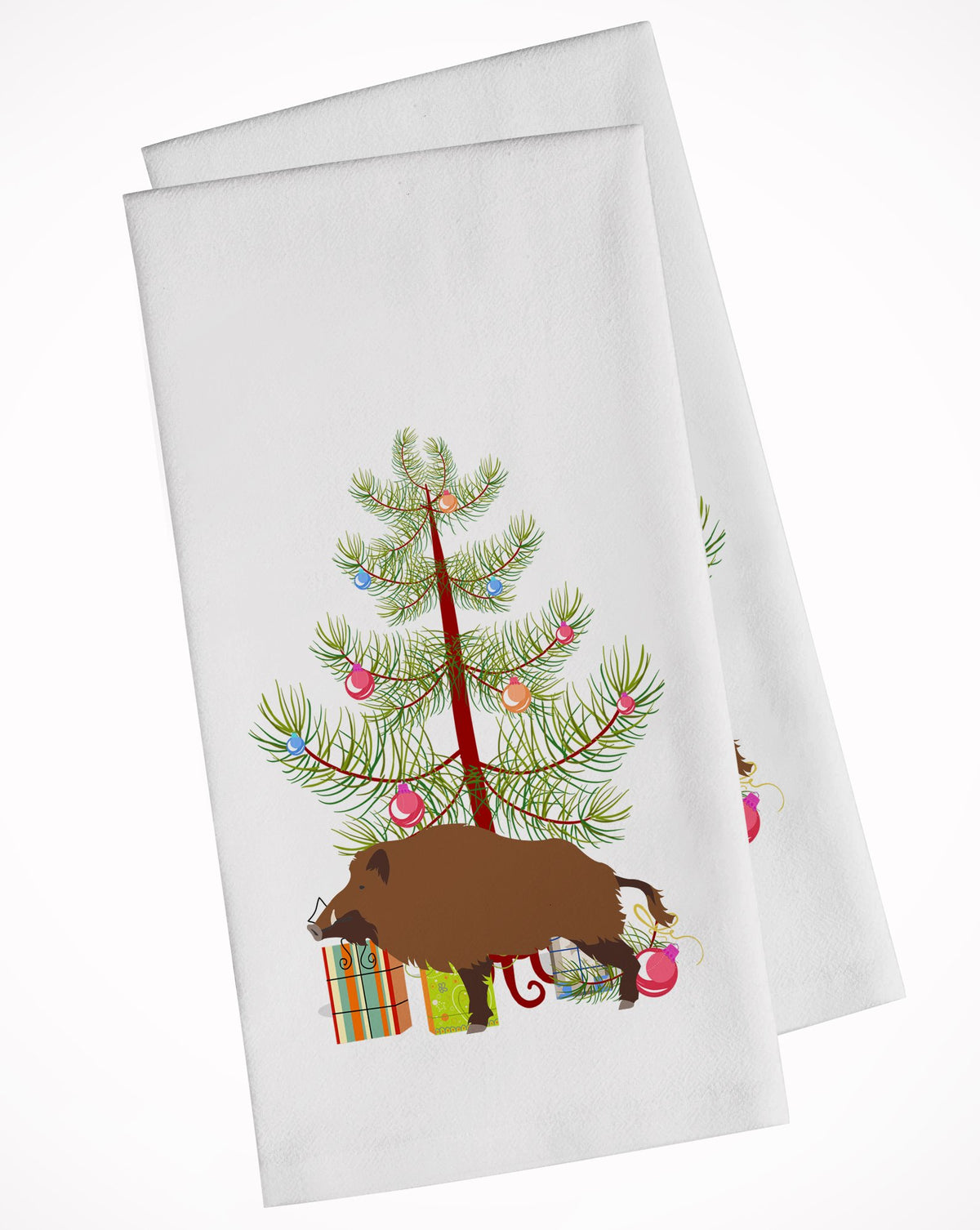 Wild Boar Pig Christmas White Kitchen Towel Set of 2 BB9303WTKT by Caroline&#39;s Treasures