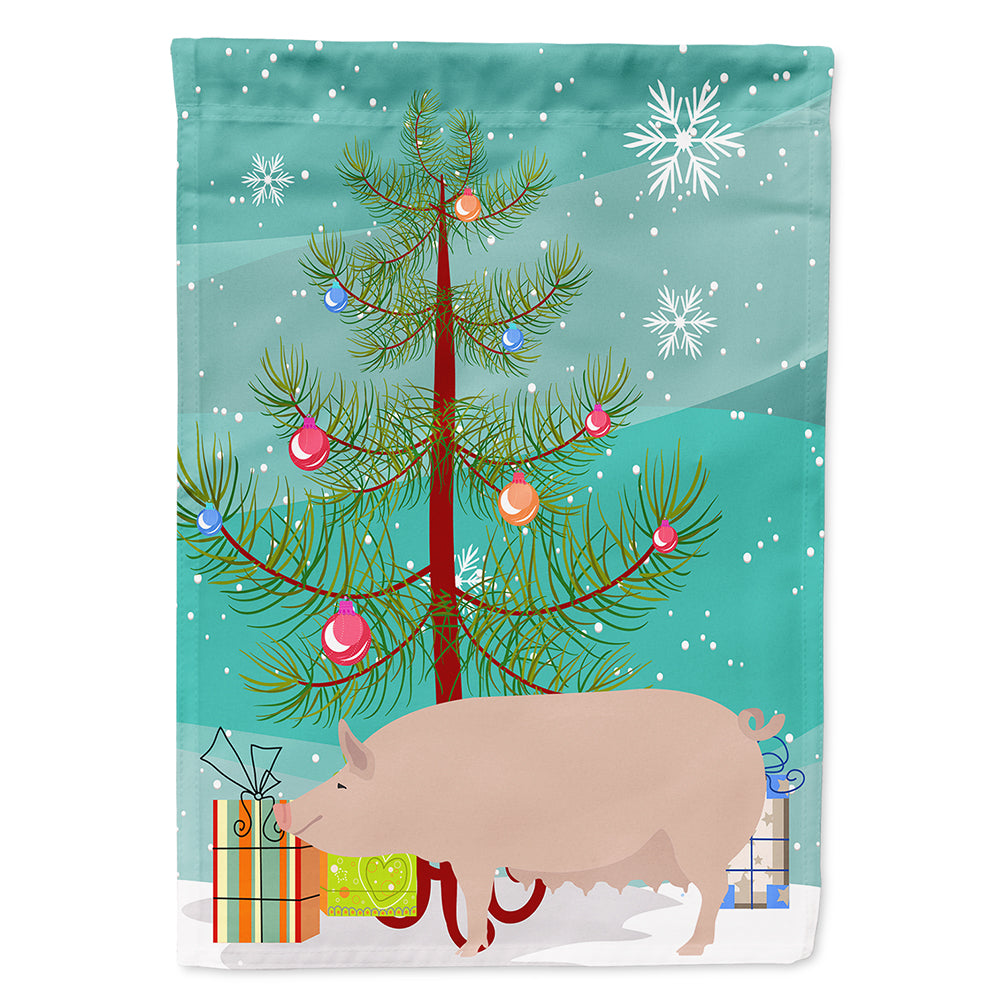English Large White Pig Christmas Flag Canvas House Size BB9305CHF