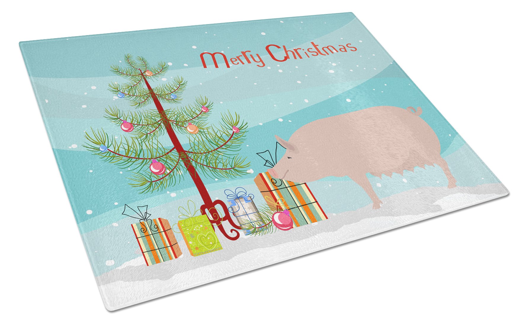 English Large White Pig Christmas Glass Cutting Board Large BB9305LCB by Caroline's Treasures