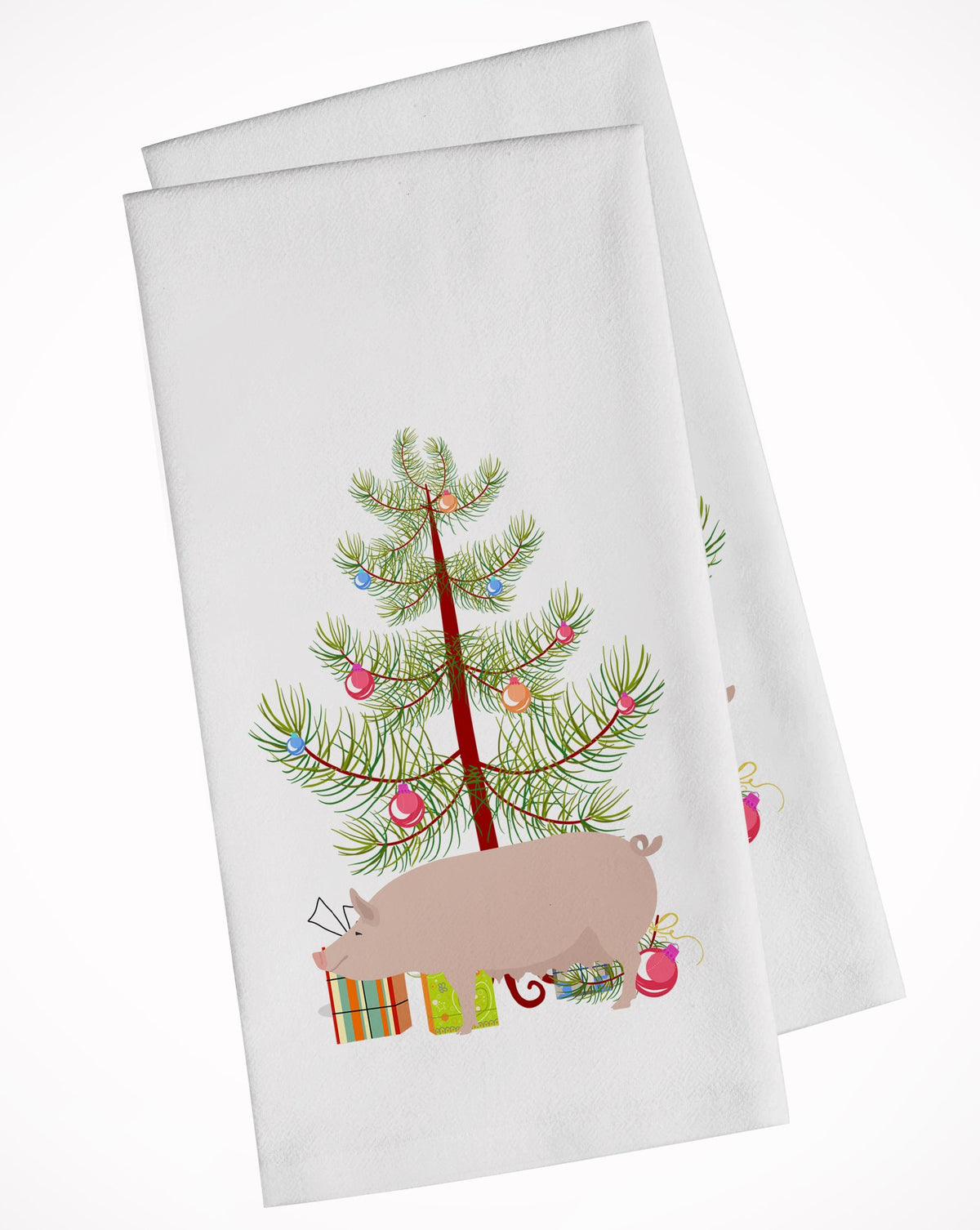 English Large White Pig Christmas White Kitchen Towel Set of 2 BB9305WTKT by Caroline&#39;s Treasures