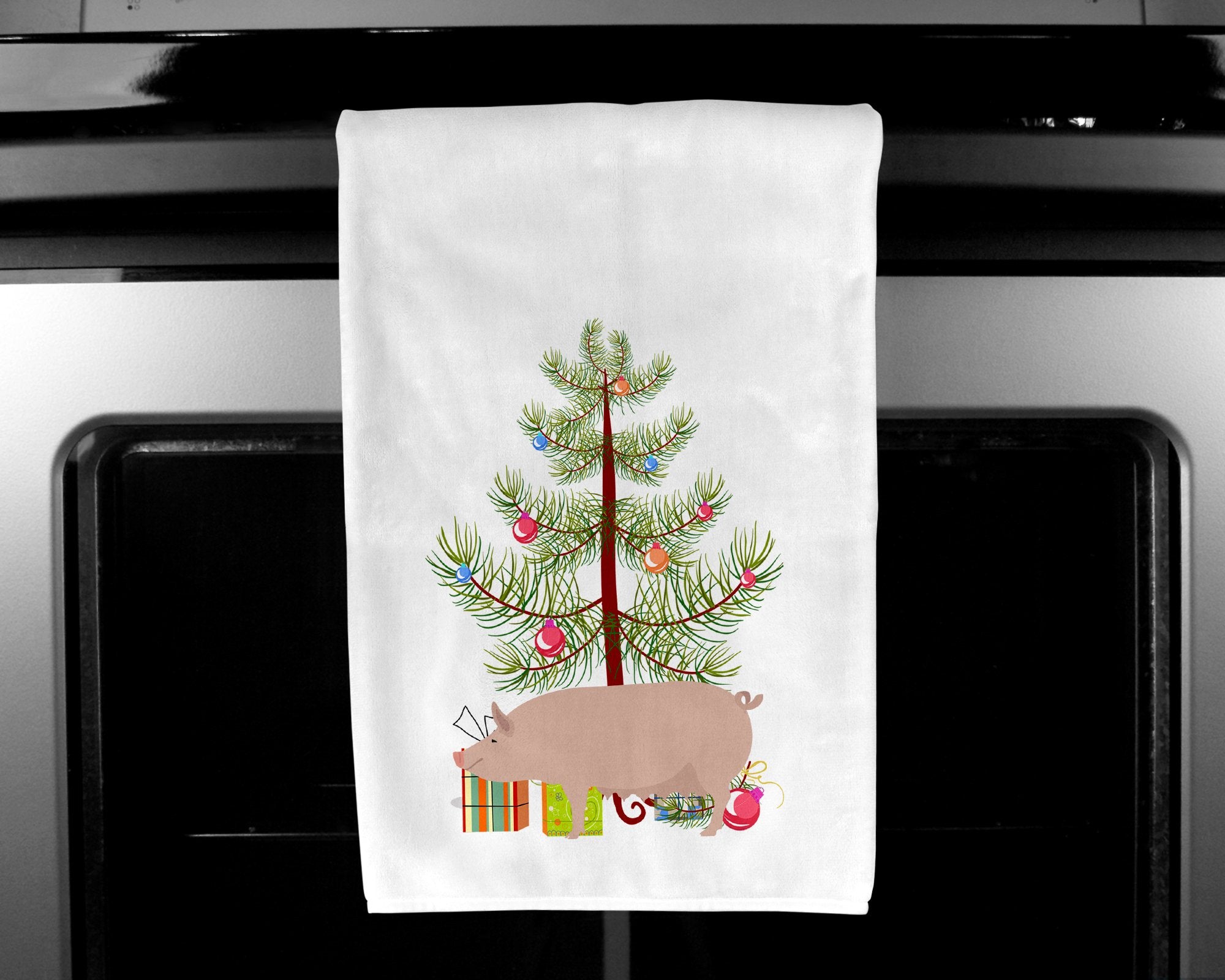 English Large White Pig Christmas White Kitchen Towel Set of 2 BB9305WTKT by Caroline's Treasures