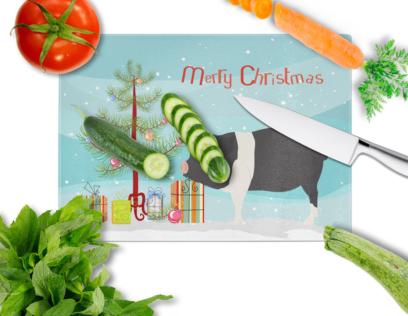 Hampshire Pig Christmas Glass Cutting Board Large BB9306LCB by Caroline's Treasures
