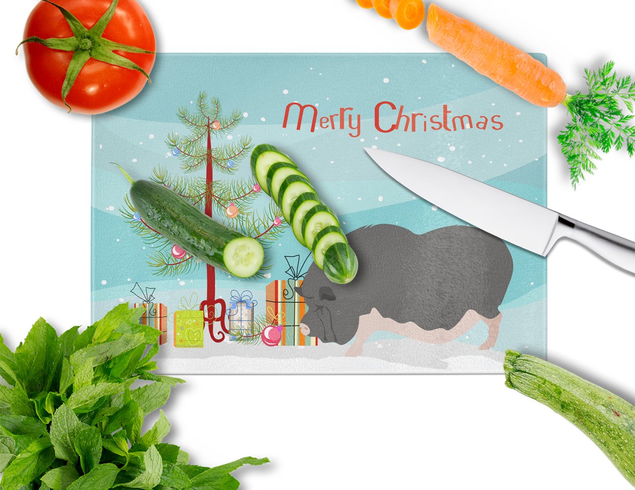 Vietnamese Pot-Bellied Pig Christmas Glass Cutting Board Large BB9308LCB by Caroline's Treasures