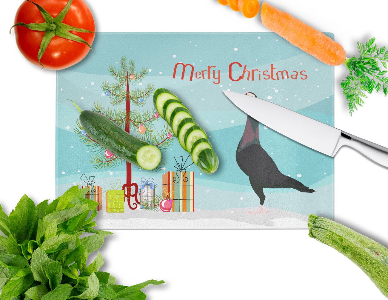 English Carrier Pigeon Christmas Glass Cutting Board Large BB9312LCB by Caroline's Treasures