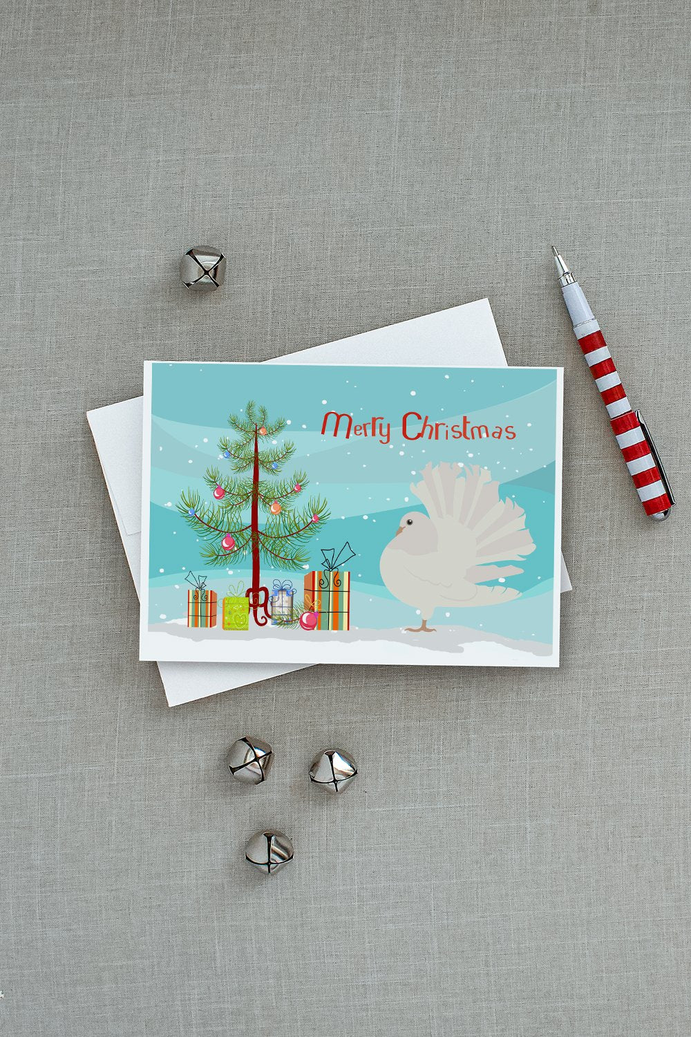Silver Fantail Pigeon Christmas Greeting Cards and Envelopes Pack of 8 - the-store.com