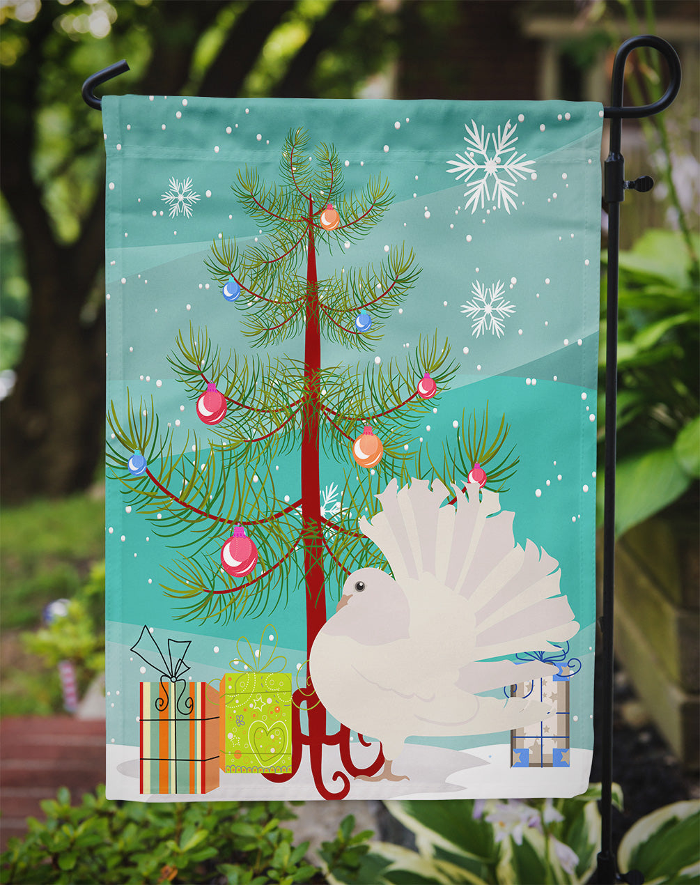 Silver Fantail Pigeon Christmas Flag Garden Size BB9317GF  the-store.com.