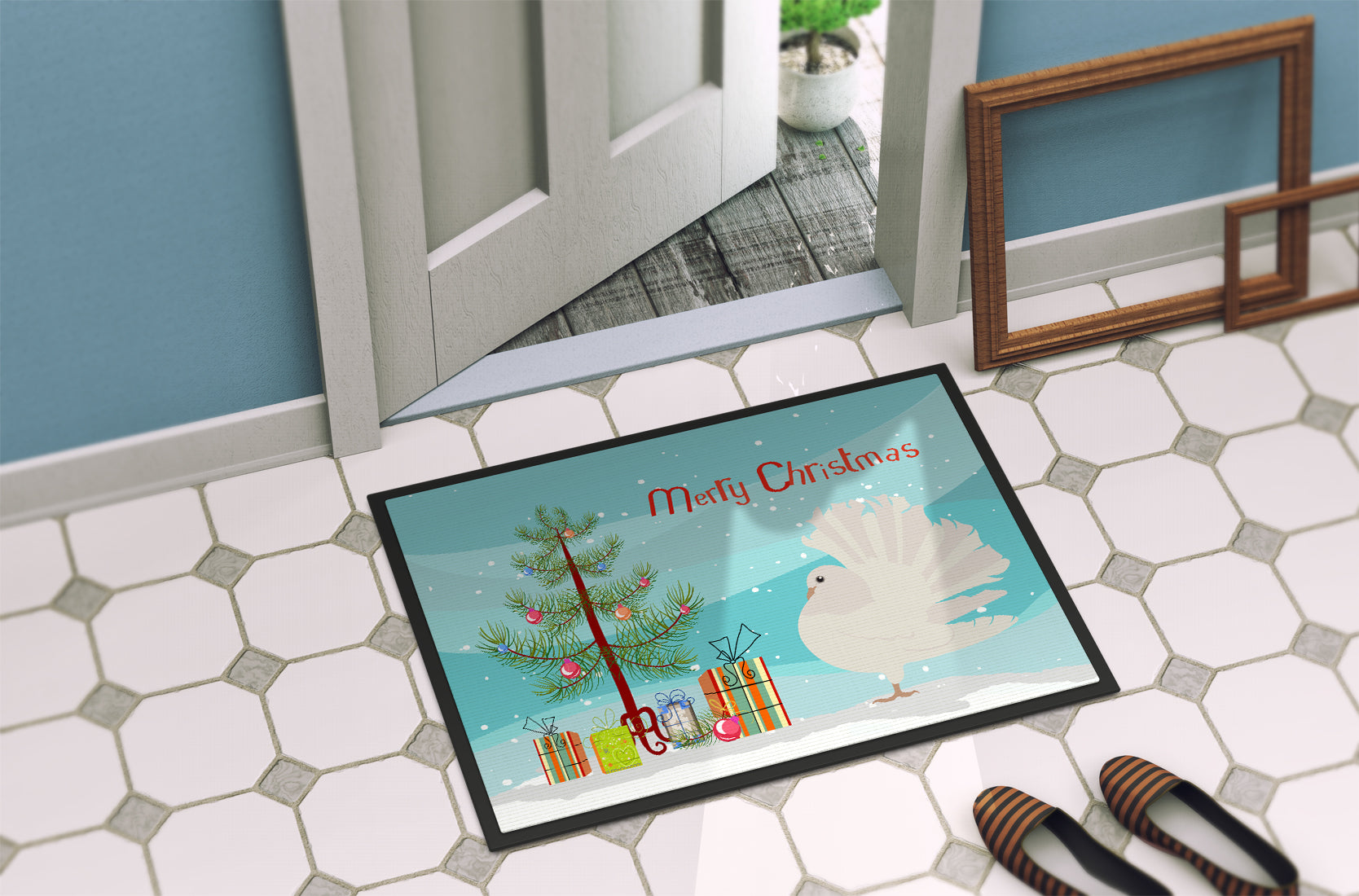 Silver Fantail Pigeon Christmas Indoor or Outdoor Mat 18x27 BB9317MAT - the-store.com