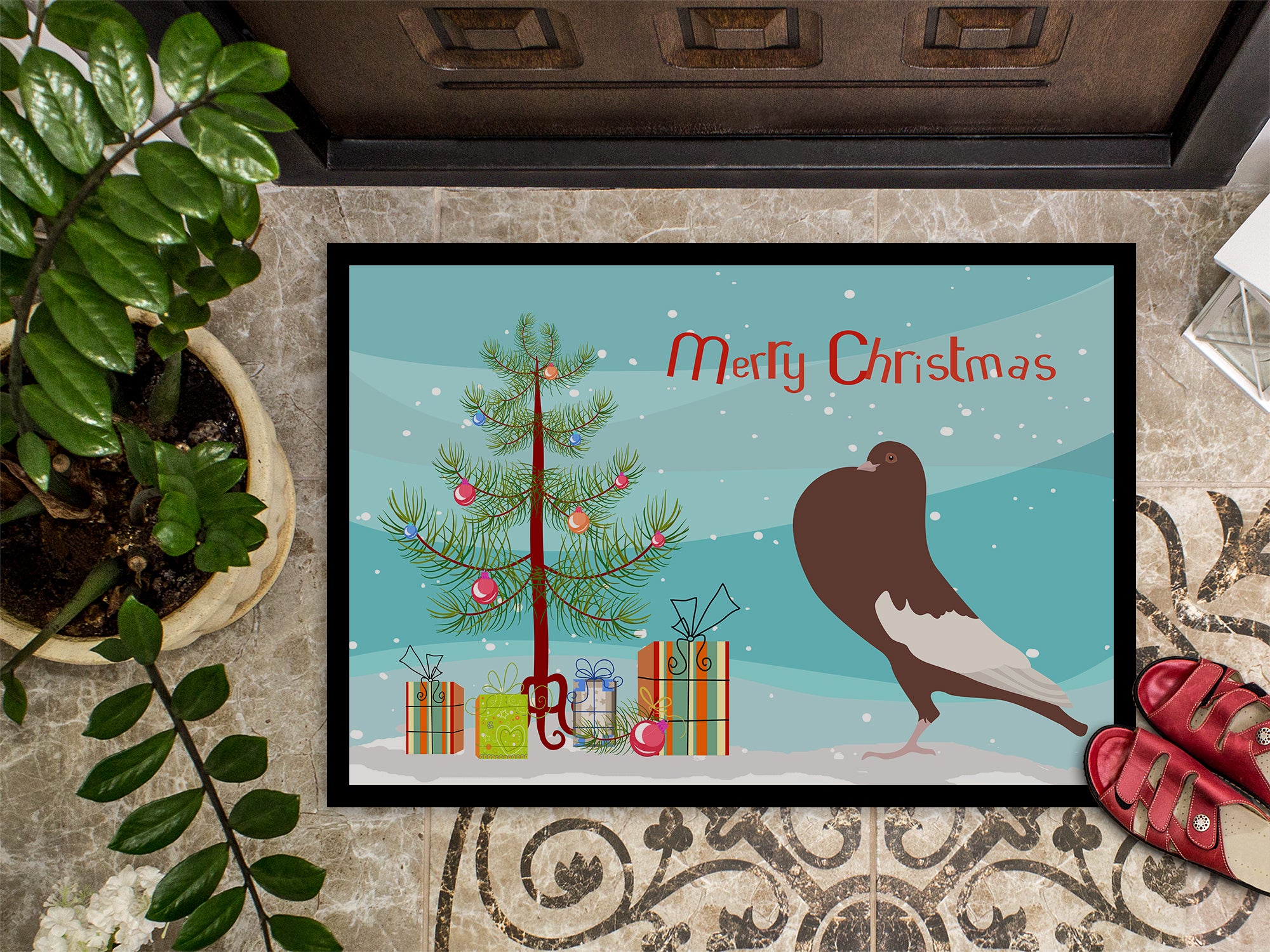 English Pouter Pigeon Christmas Indoor or Outdoor Mat 18x27 BB9321MAT - the-store.com