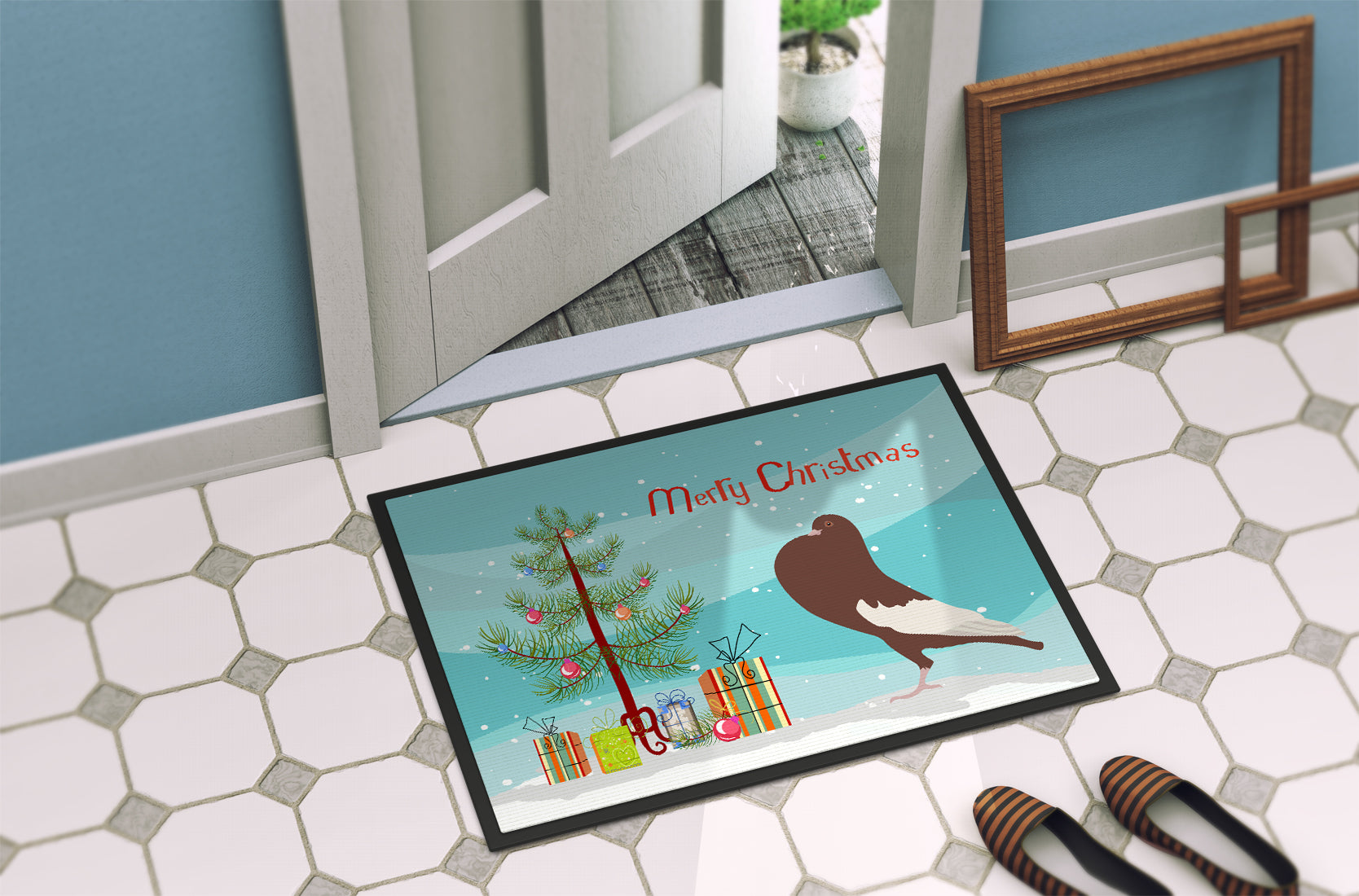 English Pouter Pigeon Christmas Indoor or Outdoor Mat 18x27 BB9321MAT - the-store.com