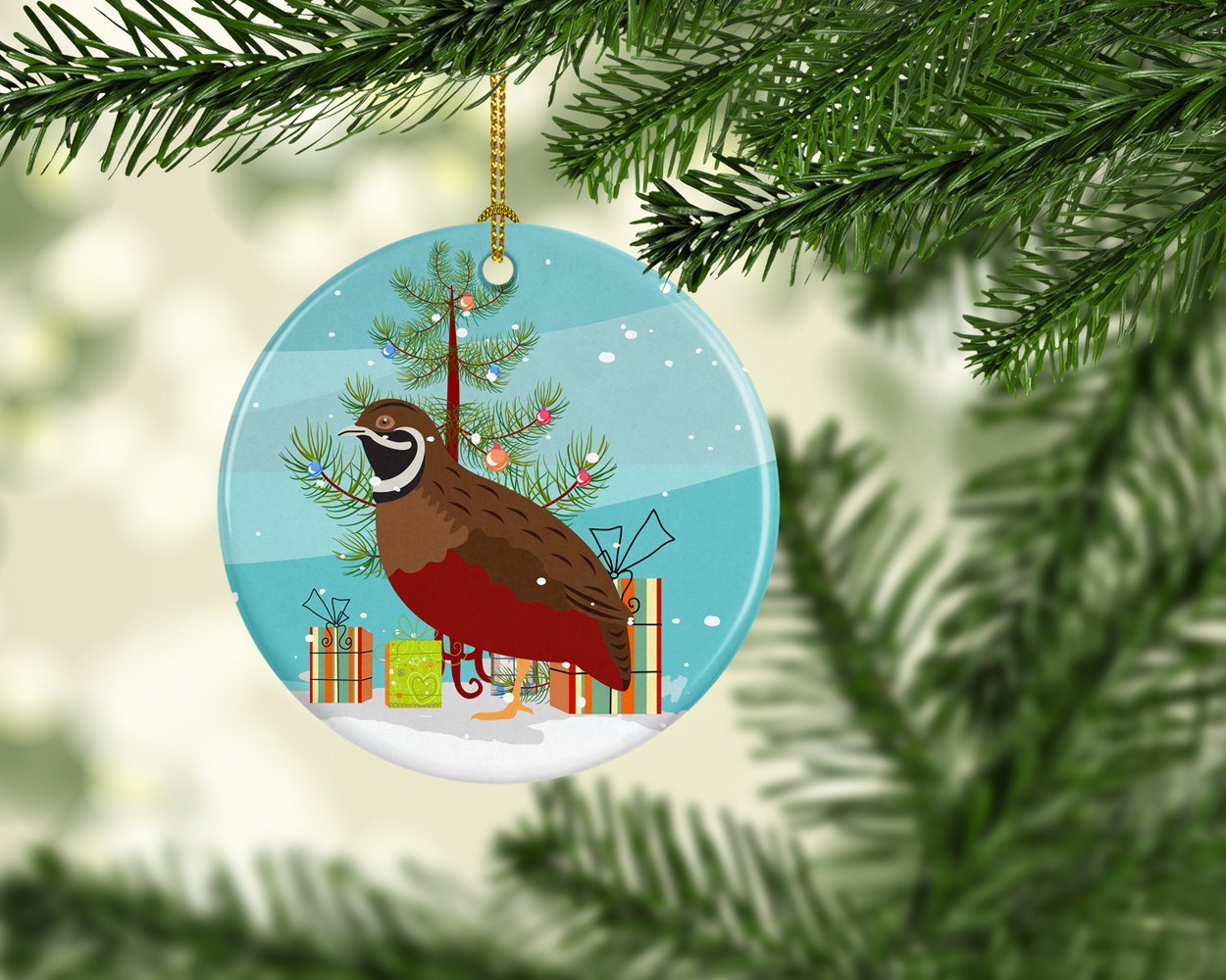 Caroline's Treasures Chinese Painted or King Quail Christmas Ornament - Round Ceramic Ornament – Artist-Designed Keepsake Decoration BB9323CO1