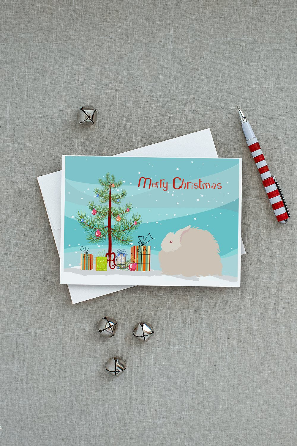 Fluffy Angora Rabbit Christmas Greeting Cards and Envelopes Pack of 8 - the-store.com