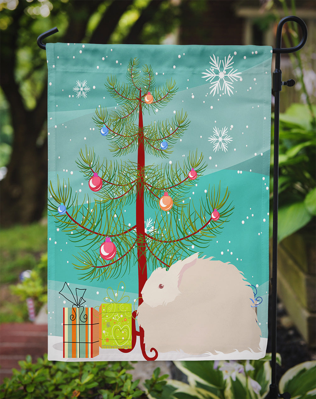 Fluffy Angora Rabbit Christmas Flag Garden Size BB9326GF