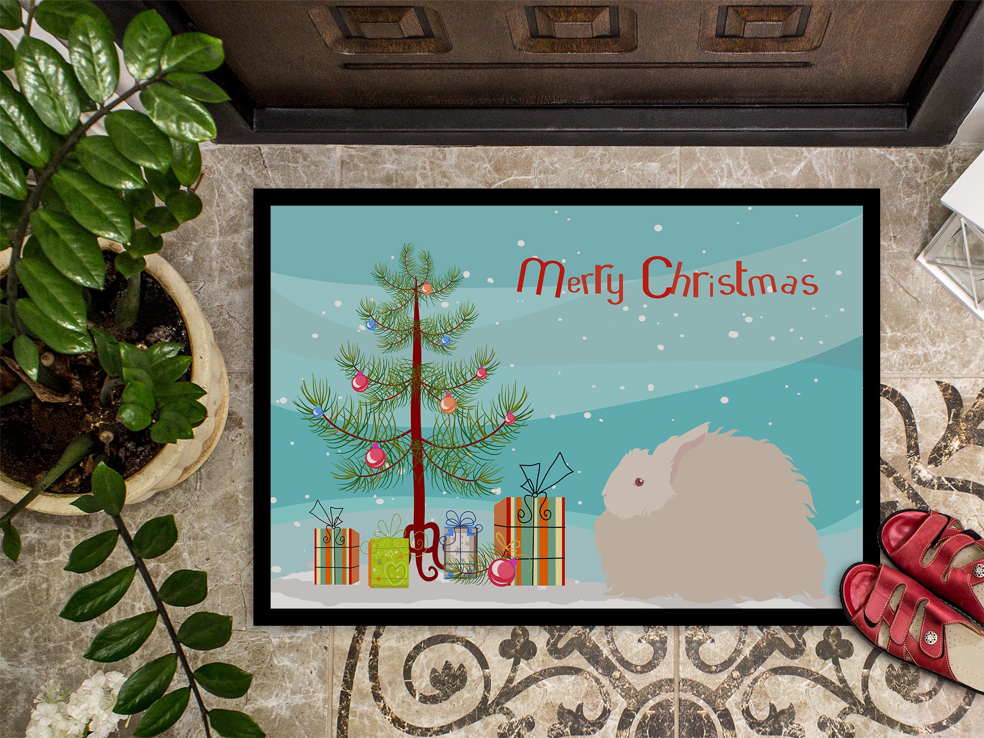 Fluffy Angora Rabbit Christmas Indoor or Outdoor Mat 18x27 BB9326MAT - the-store.com
