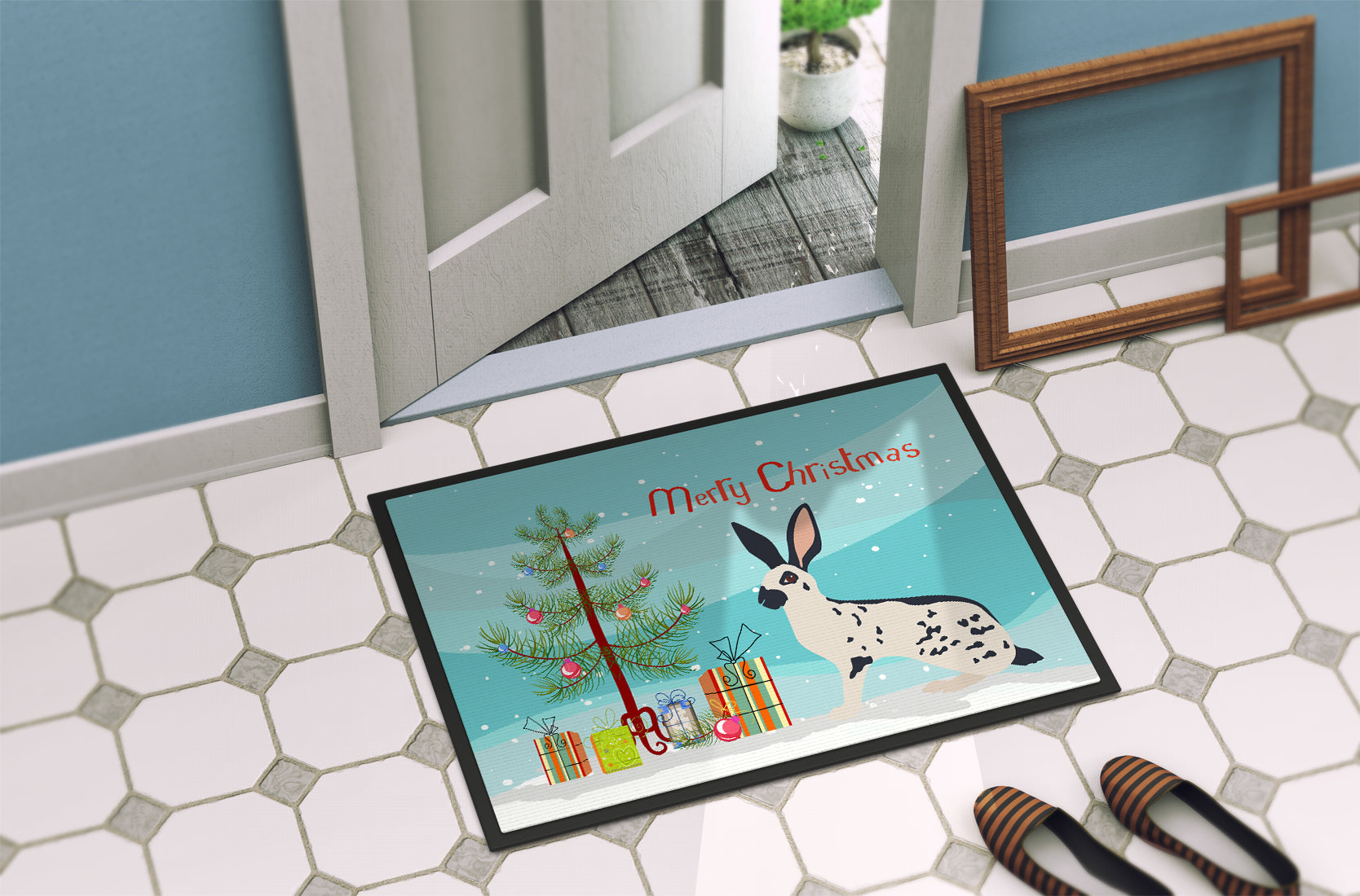 English Spot Rabbit Christmas Indoor or Outdoor Mat 18x27 BB9328MAT - the-store.com