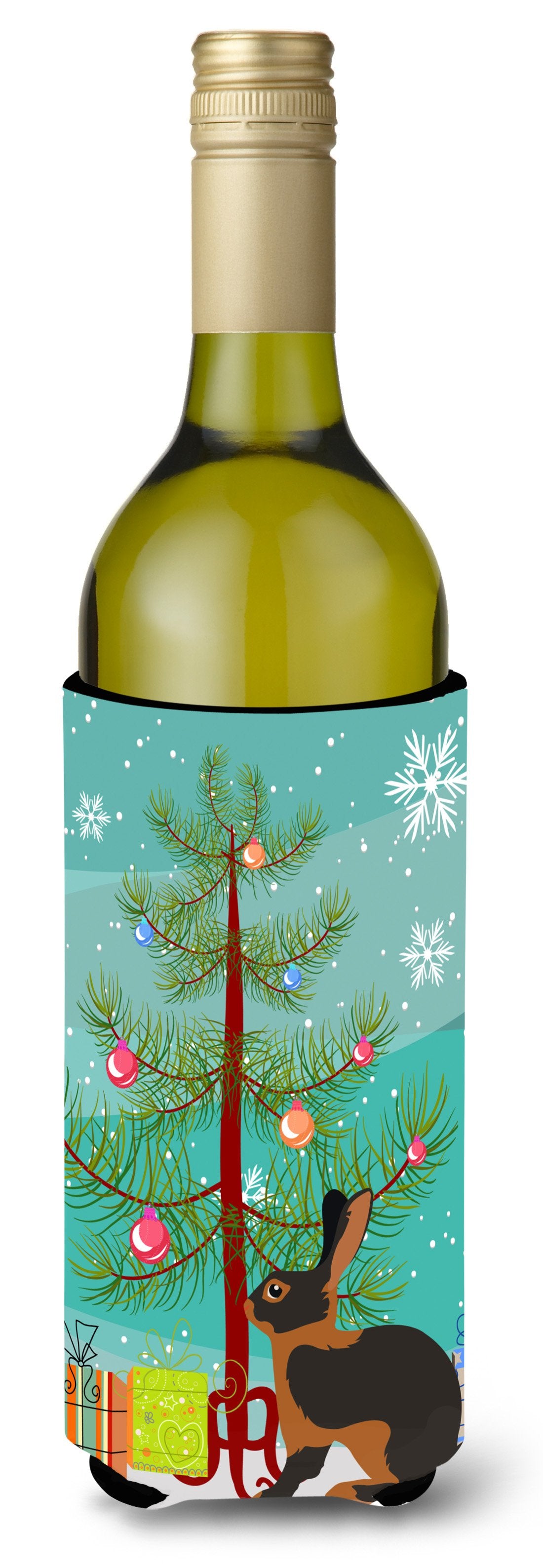 Tan Rabbit Christmas Wine Bottle Beverge Insulator Hugger BB9330LITERK by Caroline&#39;s Treasures