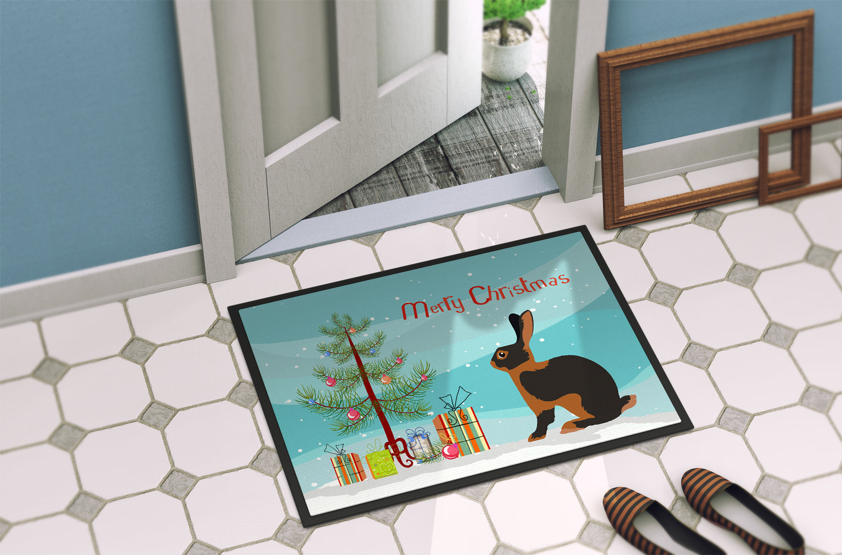 Tan Rabbit Christmas Indoor or Outdoor Mat 18x27 BB9330MAT - the-store.com