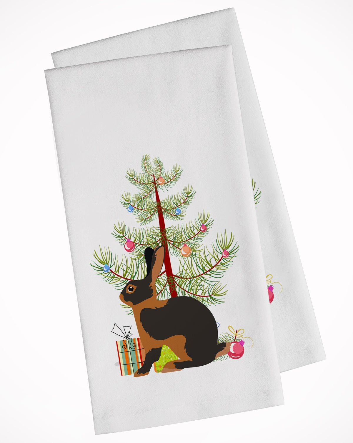 Tan Rabbit Christmas White Kitchen Towel Set of 2 BB9330WTKT by Caroline&#39;s Treasures