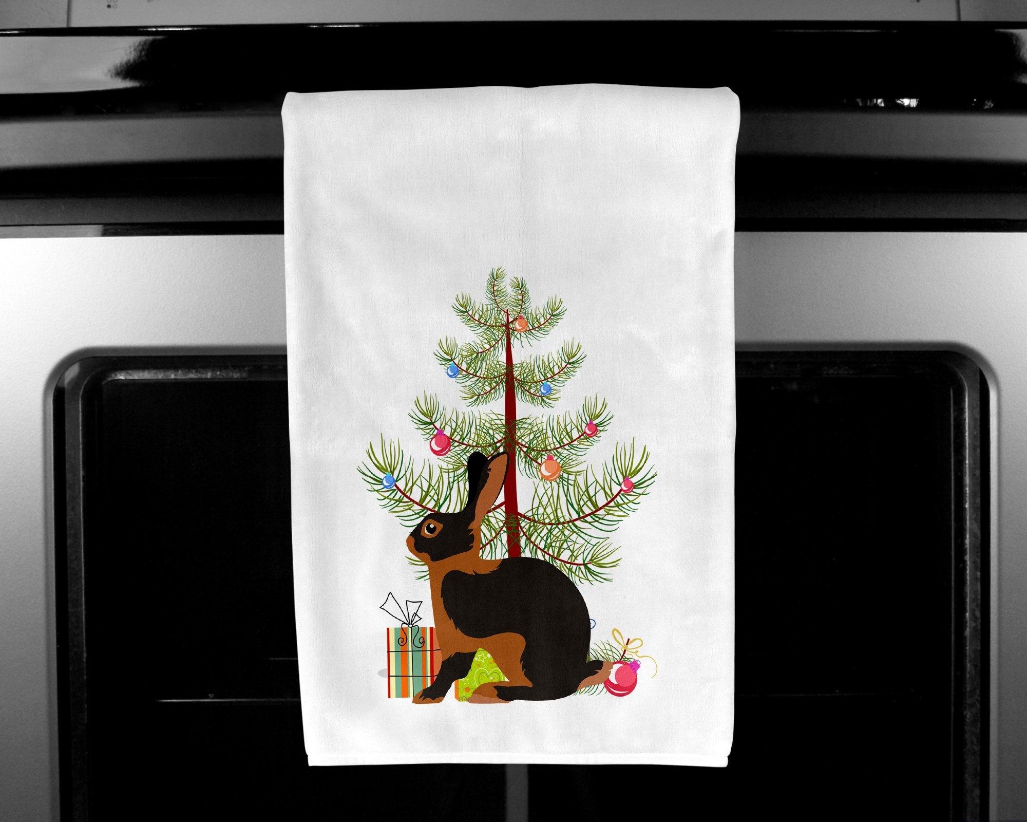Tan Rabbit Christmas White Kitchen Towel Set of 2 BB9330WTKT by Caroline's Treasures