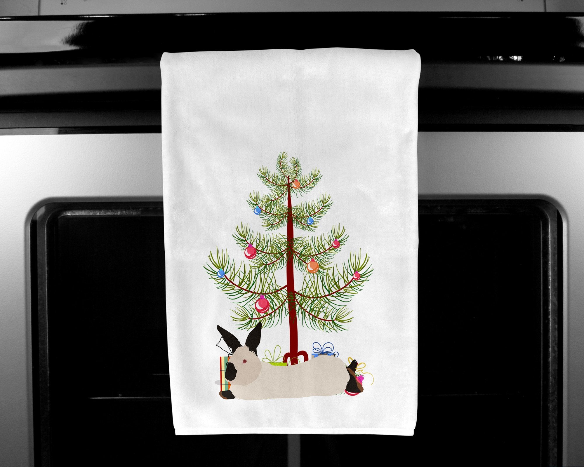 California White Rabbit Christmas White Kitchen Towel Set of 2 BB9334WTKT by Caroline's Treasures