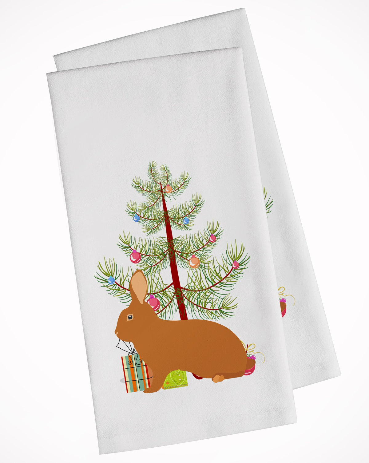 Rex Rabbit Christmas White Kitchen Towel Set of 2 BB9336WTKT by Caroline&#39;s Treasures