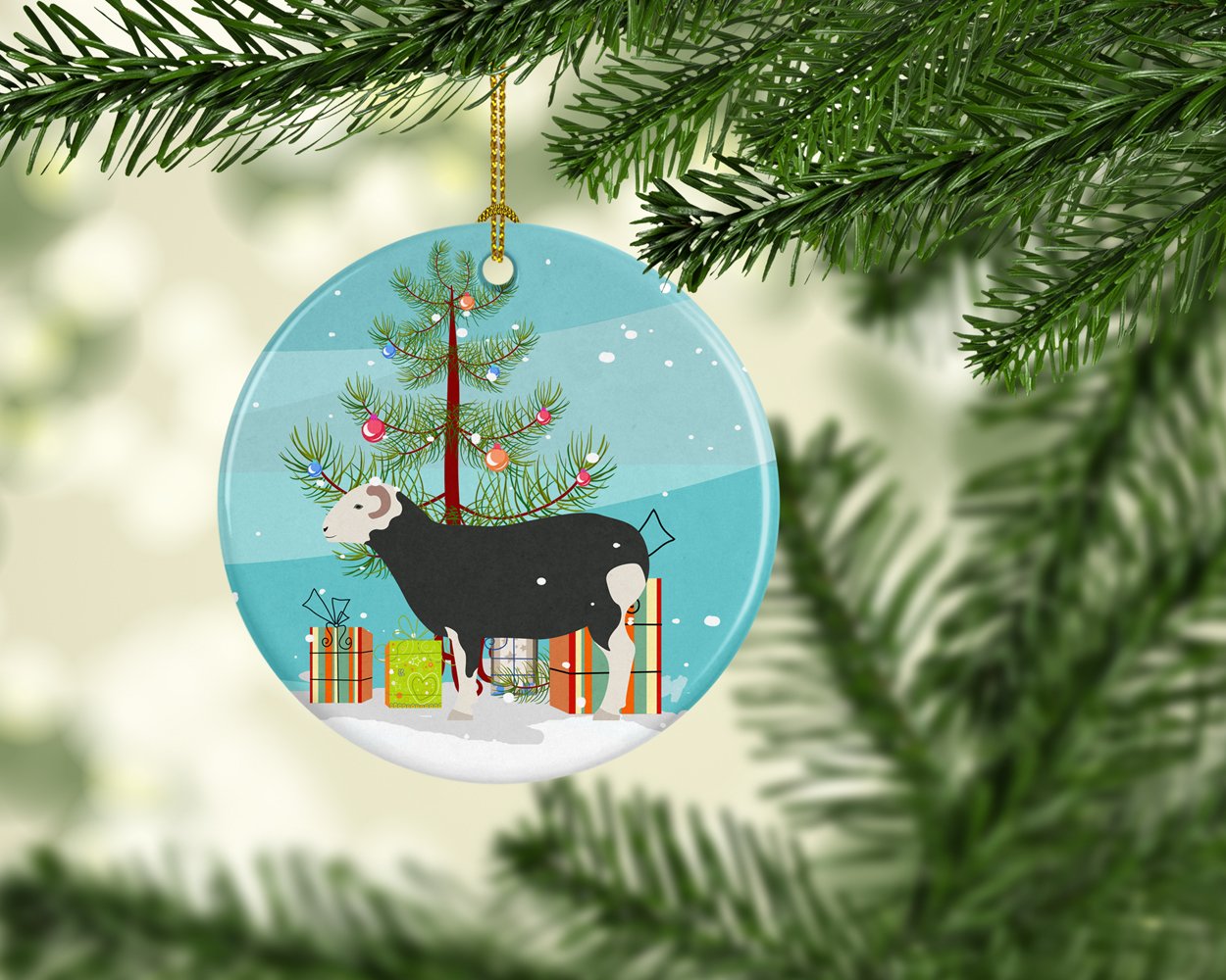 Caroline's Treasures Herwick Sheep Christmas Ornament - Round Ceramic Ornament – Artist-Designed Keepsake Decoration BB9337CO1