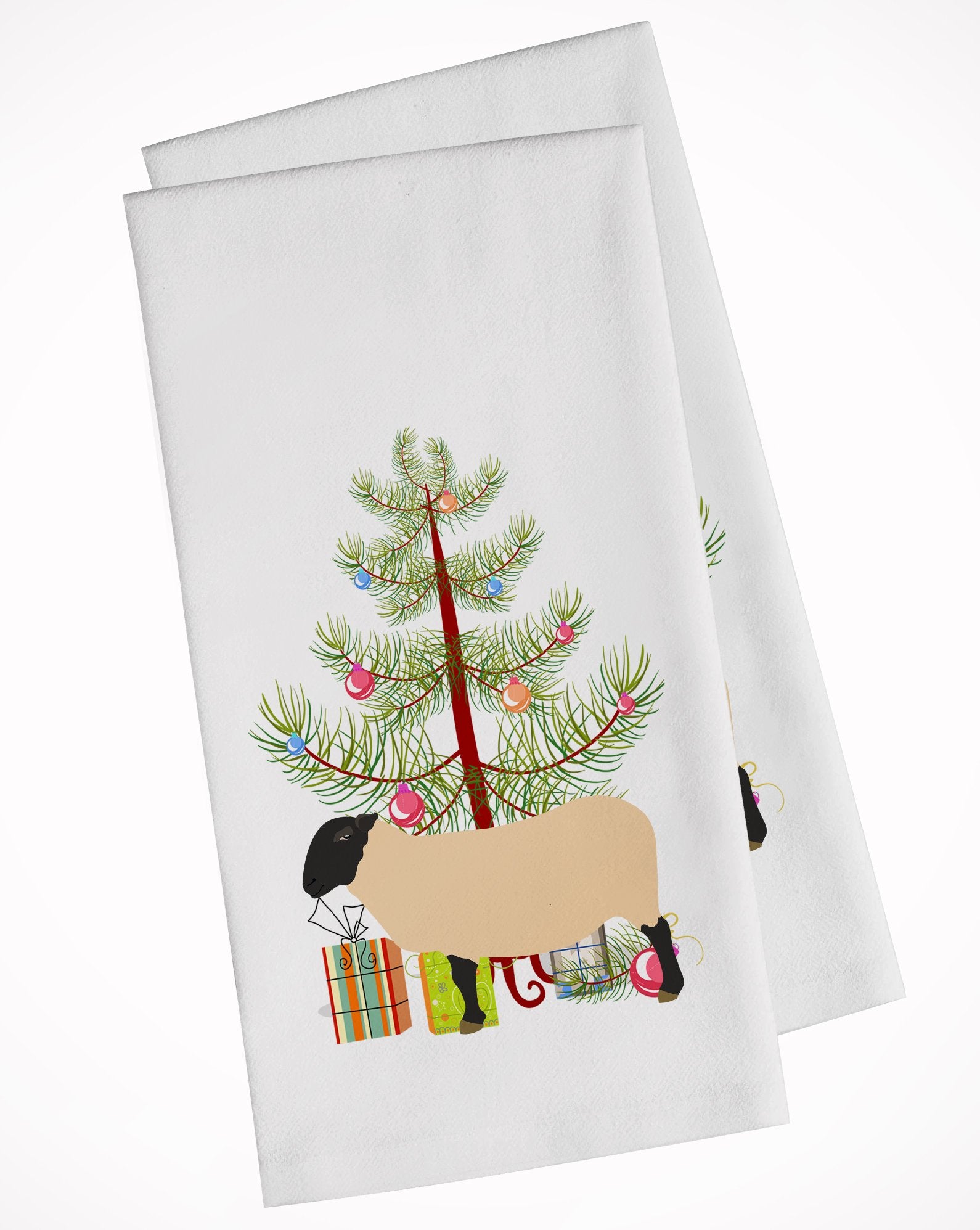 Suffolk Sheep Christmas White Kitchen Towel Set of 2 BB9339WTKT by Caroline's Treasures