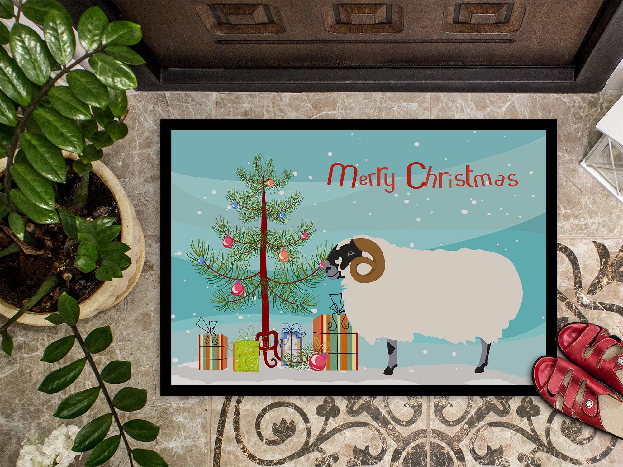 Scottish Blackface Sheep Christmas Indoor or Outdoor Mat 18x27 BB9340MAT - the-store.com