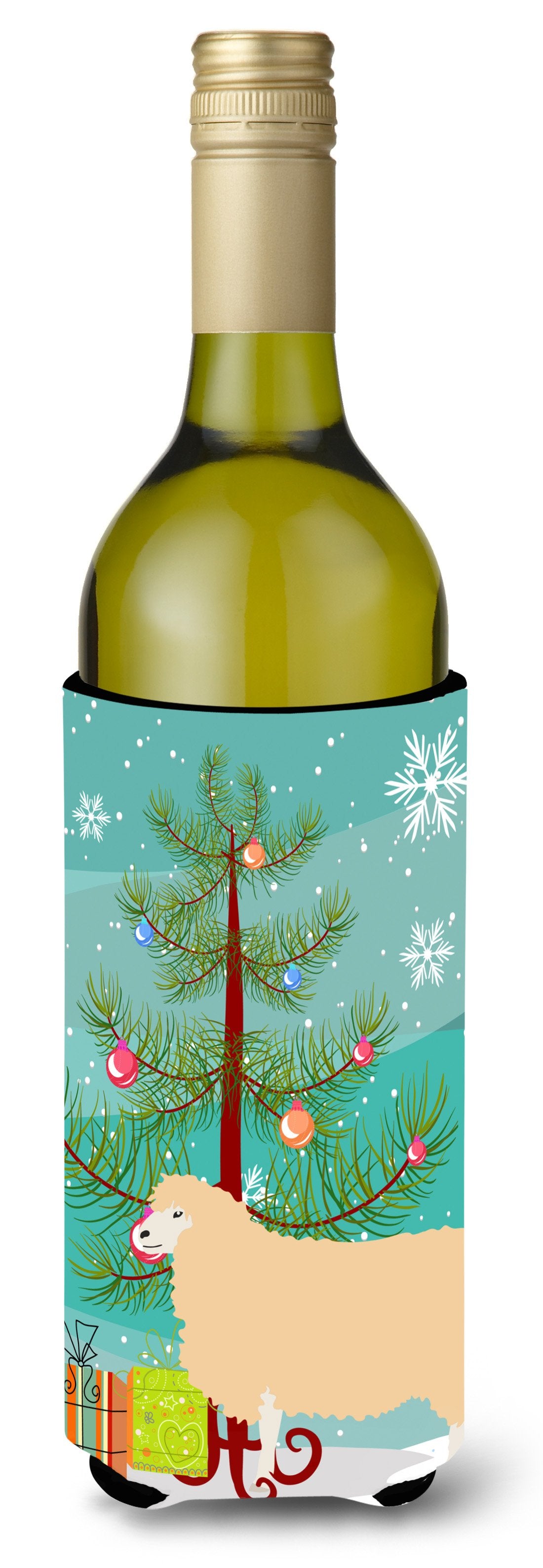 English Leicester Longwool Sheep Christmas Wine Bottle Beverge Insulator Hugger BB9341LITERK by Caroline&#39;s Treasures
