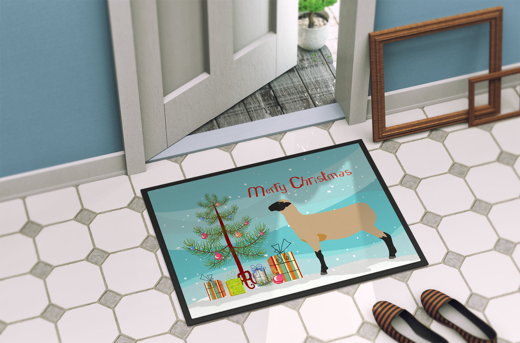 Hampshire Down Sheep Christmas Indoor or Outdoor Mat 18x27 BB9343MAT - the-store.com