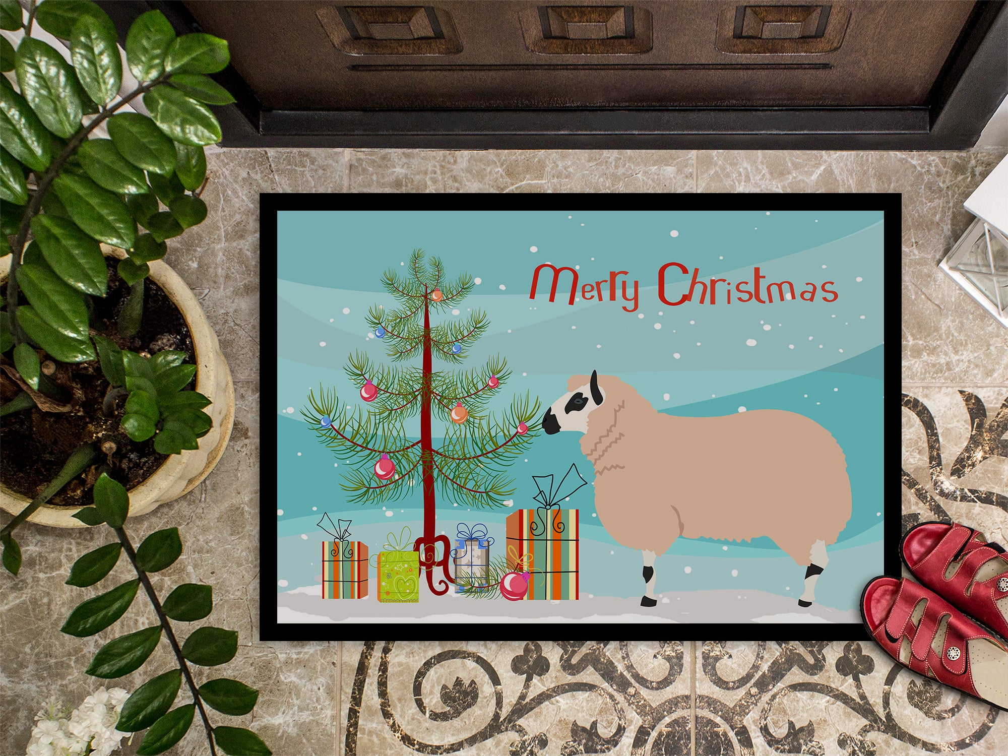 Kerry Hill Sheep Christmas Indoor or Outdoor Mat 18x27 BB9346MAT - the-store.com