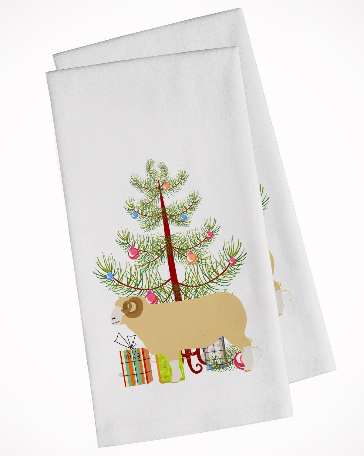 Horned Dorset Sheep Christmas White Kitchen Towel Set of 2 BB9347WTKT by Caroline&#39;s Treasures