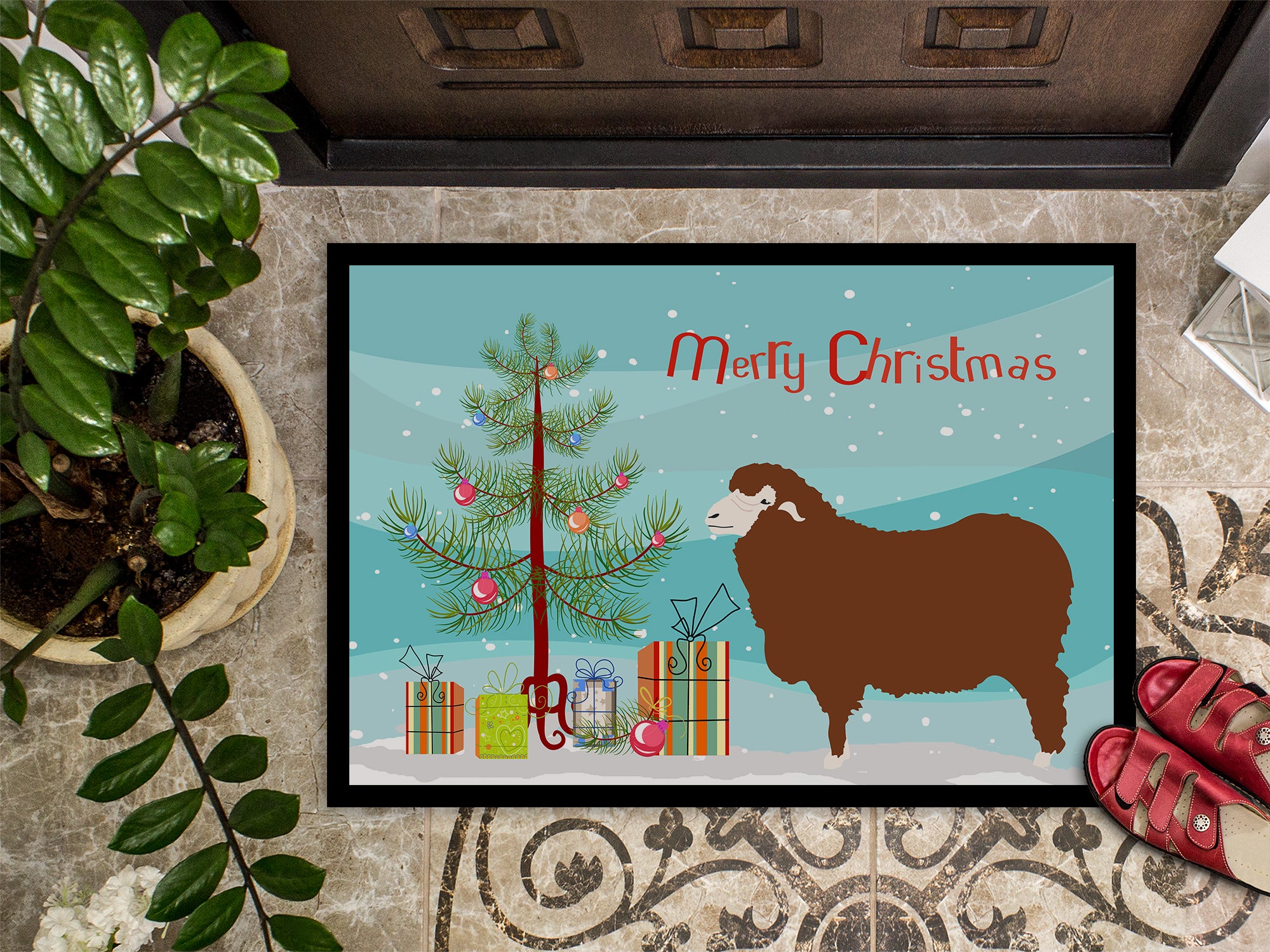 Merino Sheep Christmas Indoor or Outdoor Mat 18x27 BB9348MAT - the-store.com