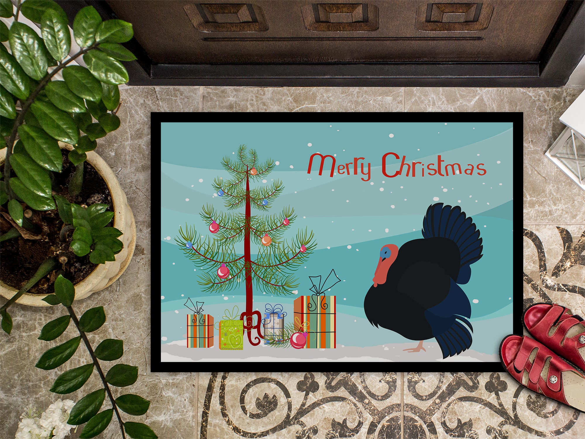 Norfolk Black Turkey Christmas Indoor or Outdoor Mat 18x27 BB9352MAT - the-store.com