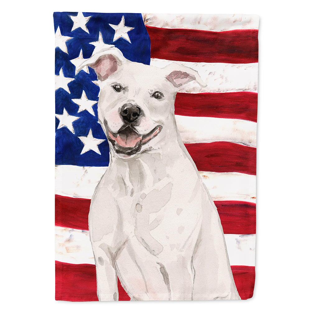 White Staffie Bull Terrier Patriotic Flag Canvas House Size BB9361CHF