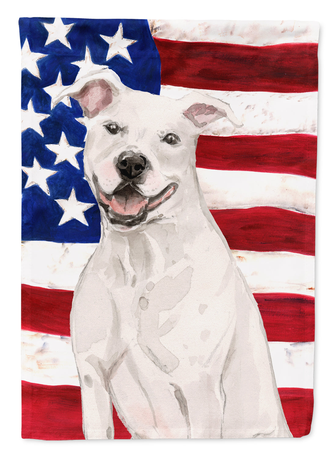 White Staffie Bull Terrier Patriotic Flag Garden Size BB9361GF